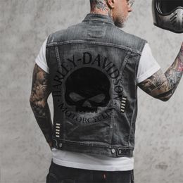 Men's Vests Denim Vest 2023 Spring And Autumn Fashion Printed Motorcycle Punk Style Casual Loose Large Size 230925