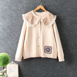 Women's Knits Tees Autumn Sweet Mori Style Floral Peter Pan Collar Cardigan Sweater Women Single Breasted Long Sleeve Knitted 16063 230925