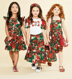 Girl Dresses Brand Spring And Summer Geranium Cotton Poplin Printed Fabric Parent-child Dress Cloth Clothes Handmade Boutique
