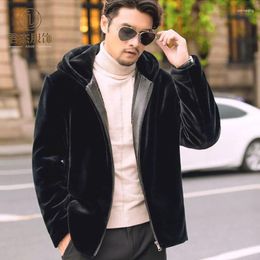 Men's Fur Classical Leather Jackets Fashion Mink Lapel Collar Winter Warm Business Jacket Coats Solid Colour Long Sleeve