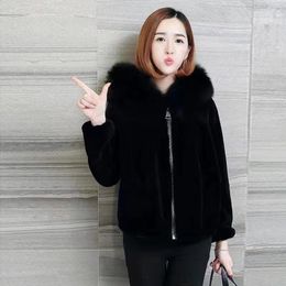 Women's Fur Faux Coat For Jackets 2023 Winter Women Hooded Thickened Warm Short Loose Outer Female Black