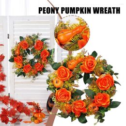 Decorative Flowers Autumn Front Door Wreath Christmas Halloween Decoration Artificial Peony Berry Pumpkin Garland For Home Thanksgiving