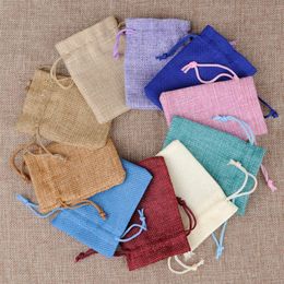 8 10CM Drawstring Natural Burlap Bags Jute Gift Jewellery Packaging Wedding Favour Pouches2793