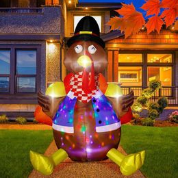 Party Decoration 6ft Inflatable Turkey Thanksgiving Day Outdoor Decorations Blow up Turkey Built-in Rotating LED Colourful Lights for Yard Garden T230926