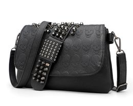 Hot Black Colour Unique Design Fashion Casual OL Office Bag All-match Big Women's Cool Handbag Fashion Punk Skull Rivet Bags