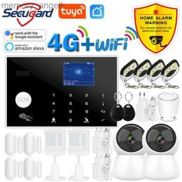 Alarm systems Tuya Smart WiFi GSM Home Alarm System 4G SIM Card Burglar Host 433MHz Wireless Door Sensor PIR Motion Detector Camera YQ230926