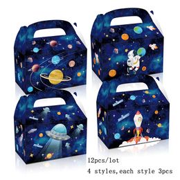 Gift Wrap 12Pcs/lot Lovely astronaut candy box Universe Planet gift box space rocket Portable biscuit box for kids birthday Party Supplies 230926