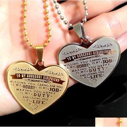 Pendant Necklaces 10Pcs To My Girlfriend Charm Beautif Heart Shape Necklace Stainless Steel Dog Tag Lovers Gift Birtherday Drop Delive Dhbmq