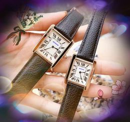 Famous lovers roman tank dial watch Luxury Fashion Crystal Men Watches Women Quartz Movement Square Face Rose Gold Silver Case Ultra Thin No Time Bracelet Watches