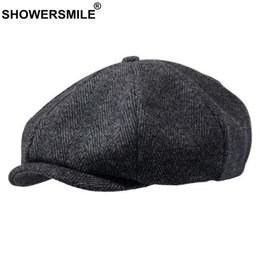 SHOWERSMILE Brand Wool Newsboy Caps Men Grey Herringbone Flat Caps Women Coffee British Gatsby Cap Autumn Winter Woollen Hats256j