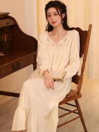 Women's Sleepwear Women Spring Cotton Nightdress Ruffles Long Sleeve V-Neck Lace Vintage Princess Fairy Romantic Sexy Pyjamas Homewear