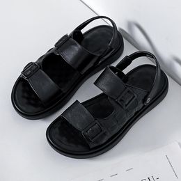 Sandals Men Summer Double Layer Pig Skin Anti Slip Durable Inner And Outer Wear Slippers Black 38-44