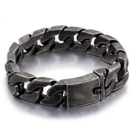 Heavy Punk Black 316L Stainless Steel Curb Cuban Chain Bracelet Vintage Mens Boys Brush Bike Biker Link Bracelets bangle Jewellery 1282Z