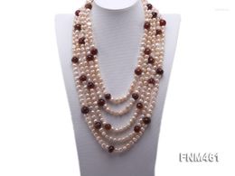 Choker Terisa Pearl Jewelry 5 Strand Pink Freshwater And Red Agate Necklace With Sterling Sliver Clasp For Women T-FNM461