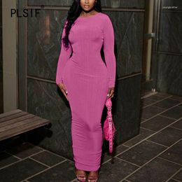 Casual Dresses Street Women's Clothing Selling Long Sleeve Round Neck Fashion Temperament Tight Solid Colour Dress