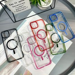 Ultra Clear Protective Phone Cases for iPhone 15 Pro Max 14 Plus 13 12 11 Plastic TPU Magnet Wireless Charging Simple Fashion Cover