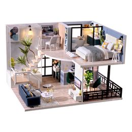 Doll House Accessories Christmas Years Gifts DIY Doll House Wooden Miniature Furniture Dollhouse Toys for Children Birthday Gifts L032 230925