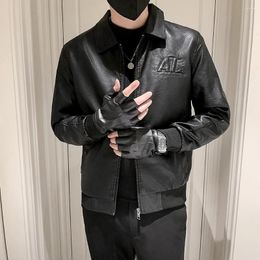 Men's Fur Men's Motorcycle Faux Leather Jacket Fashion Solid Color Lapel Slim Male Casual Biker Coats Asian Size 4XL Men Outerwear