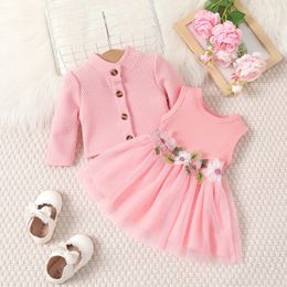 Girls Outfits Cute Sweatshirt Mesh Skirt 2Pcs Suit For Girls Birthday Present Children Clothing Sets