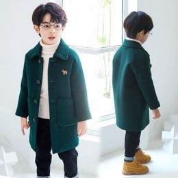 Coat Boys Woollen Autumn Plus Cotton Solid Turn Collar Fashion Long Outerwear Kids Clothes Children'S Wool Blends 231024