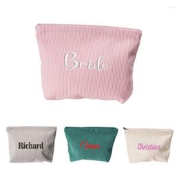 Cosmetic Bags Personalised Solid Colour Corduroy Toiletries Bag Custom Embroidered Ins-Style Clutch Souvenir Wedding Gift