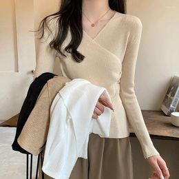 Women's Sweaters 2023 Women Sweater Knitted Pullover Long Sleeve Top V-Neck Slim Fit Fashion Female Jumper Knitwear Basic Solid Bottoming