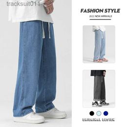 Men's Jeans Spring New Streetwear Baggy Jeans Men Korean Fashion Loose Straight Wide Leg Pants Brand Clothing Black Light Blue L230926