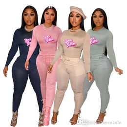 Designer Women Apparel Tracksuits Fall Winter Solid Colour Long Sleeve Letter Printing Casual Two Pieces Pants Set Outfits Ladies New Fashion Casual Sportwear