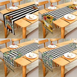 Table Runner Welcome Thanksgiving Pumpkin Sunflowers Plaid Linen Table Runner For Home Dining Table Festival Party Multiple Size 230926