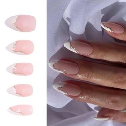 False Nails 24pcs Manicure DIY Fake Nials LongBallerina French Irregular Gold Glitter