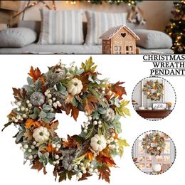 Decorative Flowers 45cm Fall Wreaths Front Door Autumn Maples Leaf Pumpkin Pine Cone Berry Wreath For Thanksgiving Farmhouse Decorations