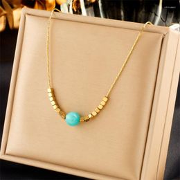 Choker Minar Stylish Multicolor Natural Stone Strand Pendant Necklaces For Women Wholesale 18K Gold PVD Plated Titanium Steel