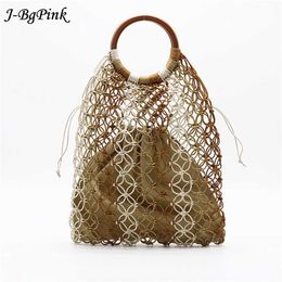 Evening Bags Hand woven Hollow wood straw handle Woven bag woman beach fashion 230926