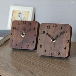 Table Clocks 10cm Square Black Walnut Wood Clock Wall Mounted Solid Wooden Mini Ornaments Home Decoration Standing Art Accurate