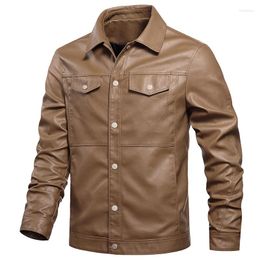 Men's Fur Little Rain Mens PU Leather Jacket Autumn Winter Turn Down Collar Vintage Men Coat Motorcycle Fashion Streetwear
