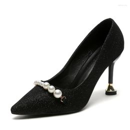 Dress Shoes 30-44 Pointed Stiletto Heels Small Size 313233 Pearls Sequins Women Large 414243 Wedding
