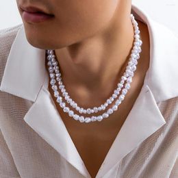 Choker Salircon Punk Charm Baroque Imitation Pearl Chain Collar Necklace Men's Temperament Handmade Bead Casual Jewelry