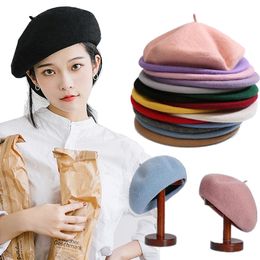 Berets Women Girl Beret French Artist Warm Wool Winter Beanie Hat Cap Vintage Plain Beret Hats Solid Colour Elegant Lady Winter Caps 230926