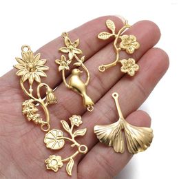 Charms 10 PCs Flower Ginkgo Hairpin Pendant 304 Stainless Steel For DIY Jewelry Making Semi-Finished Hanfu
