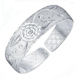Bangle National Beautiful Peony Widen Silver Bracelet Sterling S999 Flower