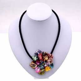 Choker Wholesales Handmade Colour Baroque Genuine Freshwater Pearl Shell Flower Leather Necklace A6 Jewellery Fashion Jewellery