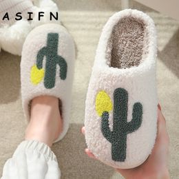 Slippers ASIFN Style Comfortable Home Cactus Warm Winter Cotton Slippers Couple Men and Women Thick-soled Cotton Shoes Non-slip 230926