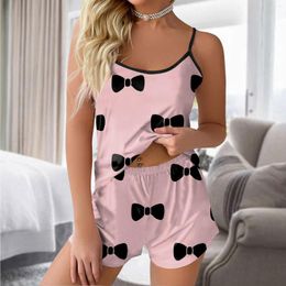 Women's Sleepwear Summer Pyjamas Set For Women Soft Comfortable Satin Silk Sleeveless Strap Cami & Shorts Loose Home Wear Underwear Homewear