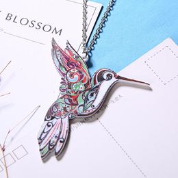 Pendant Necklaces Trendy Acrylic Hummingbird Flower Necklace Unique Design Flying Bird Animal For Women Jewellery Gift Drop