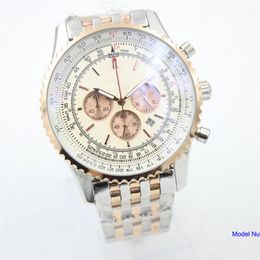 Quartz Chronograph Men's Wristwatch Two Tone Rose Gold Case White Dial Ti3 Full Stainless Steel Belt A24322 Stopwatch Male Wa228p