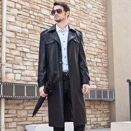 Men's Fur Autumn Winter Thicken Mens Leather Coats Slim Motorcycle Trench Coat Men Plus Velvet Fashion Clothes Jaqueta De Couro Black 3XL