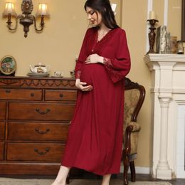 Women's Sleepwear Arab Loose Long Pregnancy Night Dress Spring Muslin Cotton Nightwear Women Nightgown Vintage Sweet V Neck