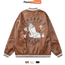 Men's Jackets Vintage PU Baseball Jacket Men Women Brown Harajuku Y2k Leather Coat Unisex Causal Streetwear Bomber Varsity Outwear Autumn 230926