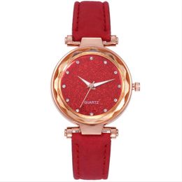 Charming Starry Sky Watch Sanded Leather Strap Silver Diamond Dial Quartz Elegant Temperament Womens Watches Ladies Wristwatches M273U