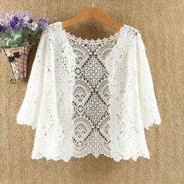 Women's Jackets Hollow Out Lace Cardigan Sunscreen Sexy Cropped Tops Knitwear Sweaters Thin Spring Autumn Women Jacket Korean Loose Coat